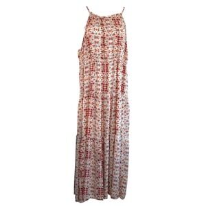 Nanette Lepore Boho Halter Tiered Mixed Print Midi Dress Sz 14 Festival Indie